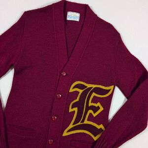 Vintage 70's Bristol Products Sweater Mens Small Red Letterman E Cardigan